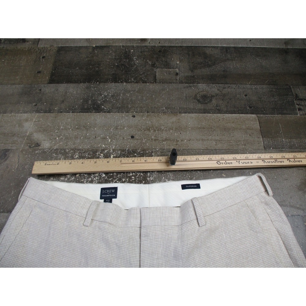 J Crew Thompson Pants Mens 36x32 Beige Tapered 100% Linen Dress Slacks Formal - Picture 11 of 16
